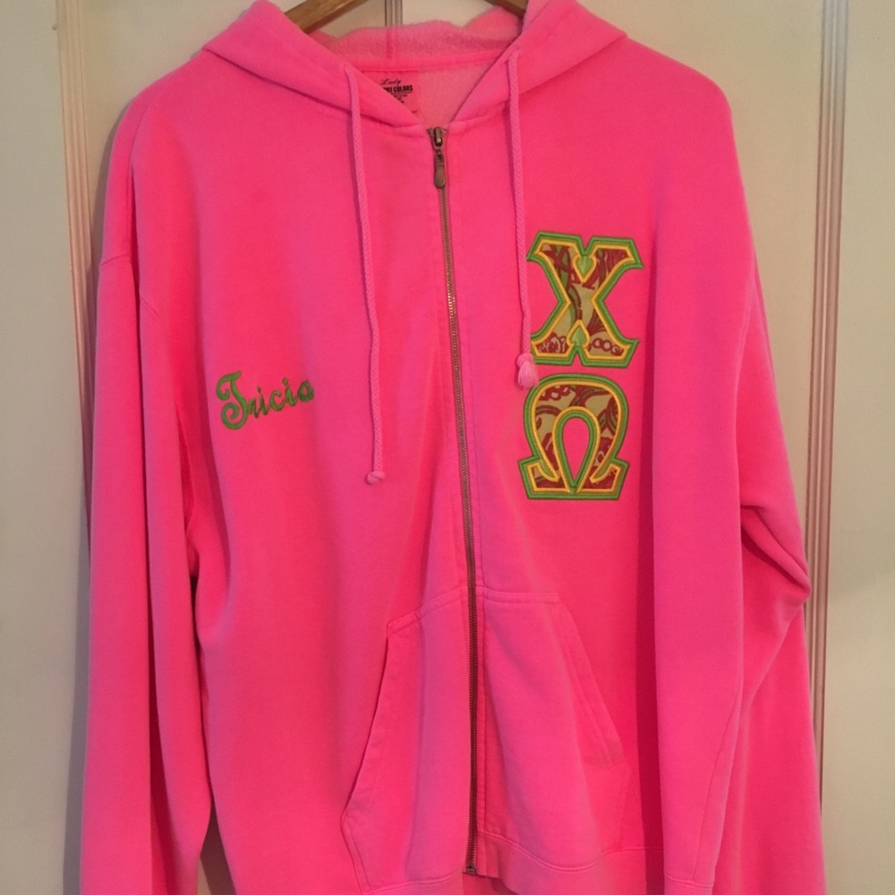Pink Chi Omega Zip Up Hoodie